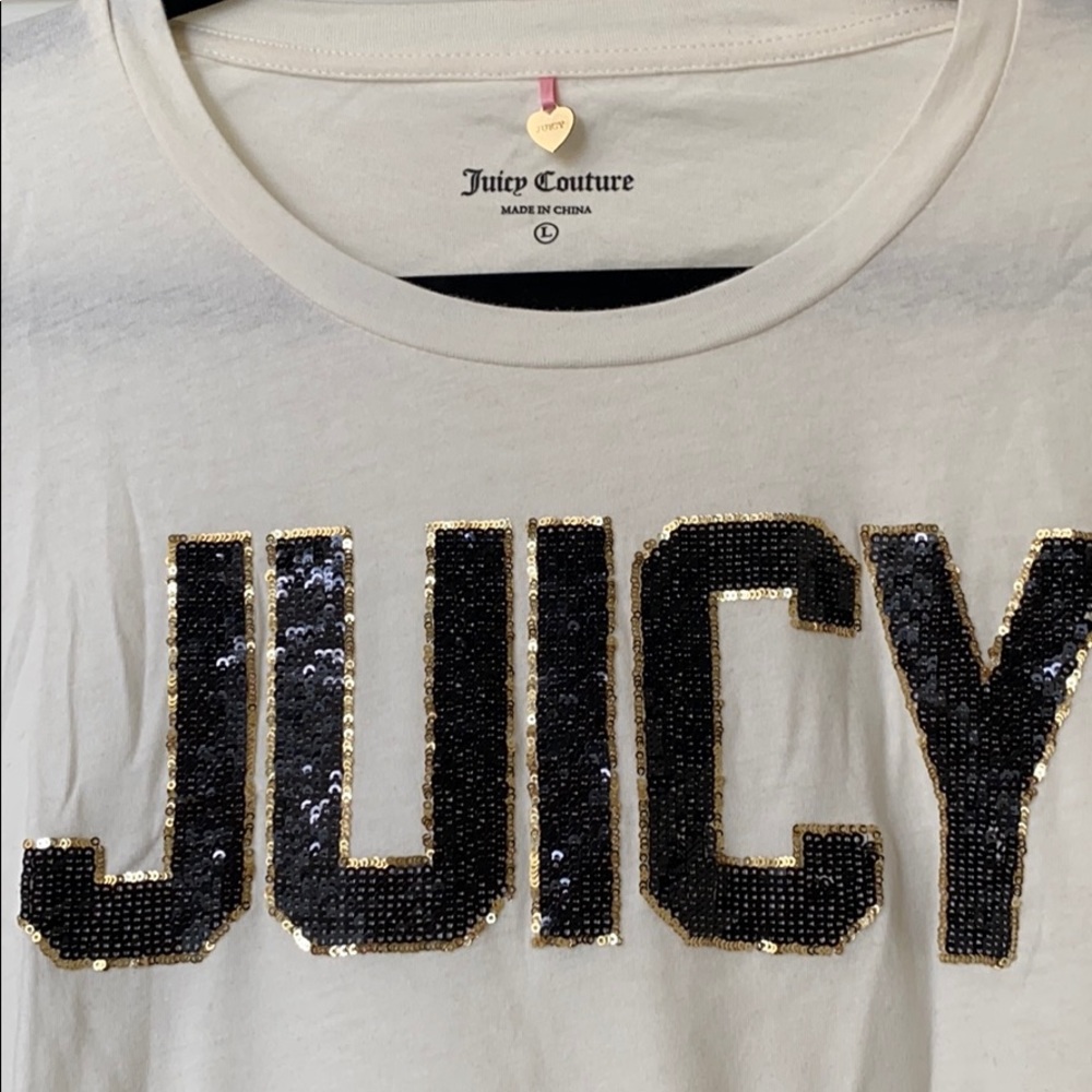 NEW Juicy Couture Cream sequined T-shirt - Large